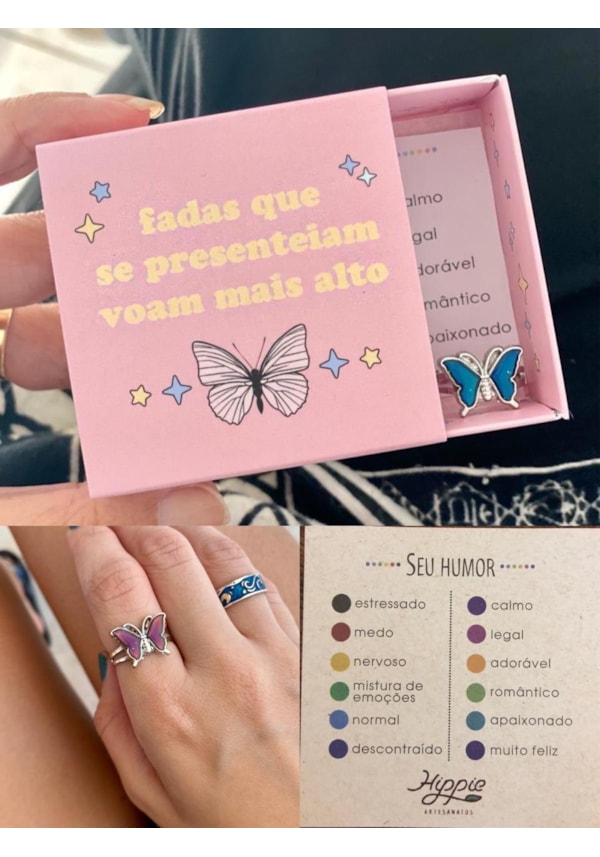 Anel do Humor Borboleta Psiquê - acompanha embalagem
