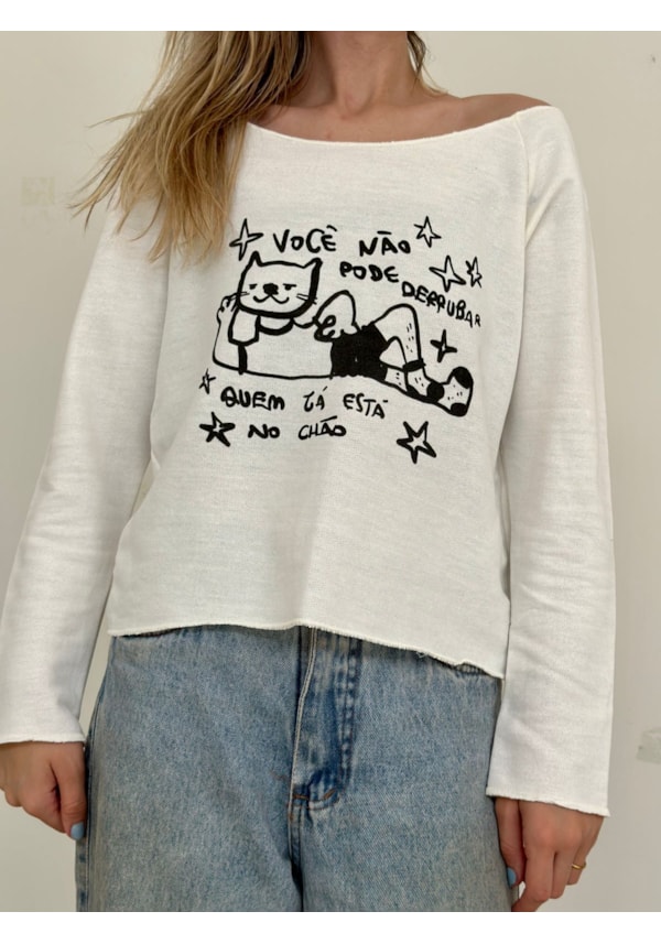Blusa Moletom Gatos da Motivação - Off-White