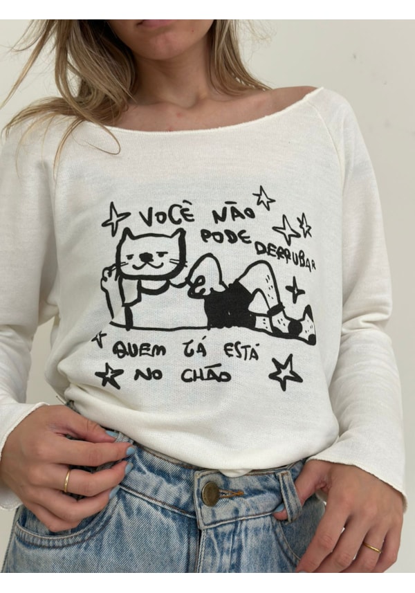 Blusa Moletom Gatos da Motivação - Off-White