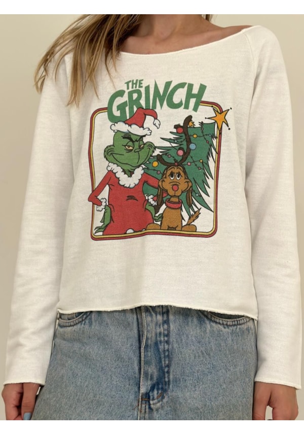 Blusa Moletom Grinch e Max - Off-White