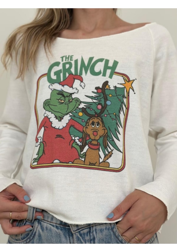 Blusa Moletom Grinch e Max - Off-White