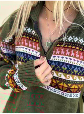 Blusa Peruana Unissex Bruxa Verde - Zíper na Gola