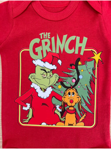 Body Bebê Grinch e Max - Vermelho - Manga Longa