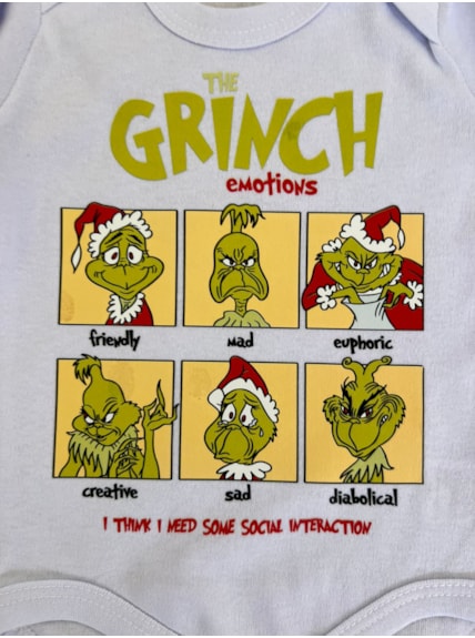 Body Bebê Grinch Emotions - Branco - Manga Longa