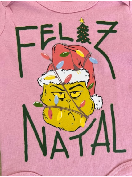 Body Bebê Grinch Feliz Natal - Rosa