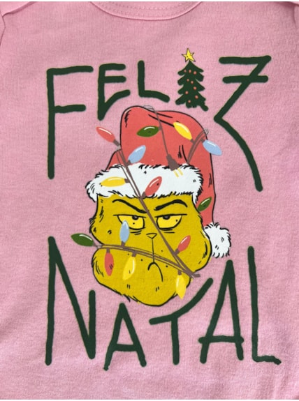 Body Bebê Grinch Feliz Natal - Rosa - Manga Longa