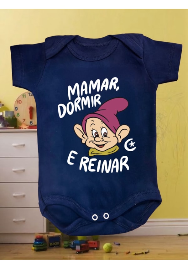 Body Bebê Mamar, dormir e reinar - Azul