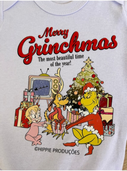 Body Bebê Merry Grinchmas - Branco - Manga Longa