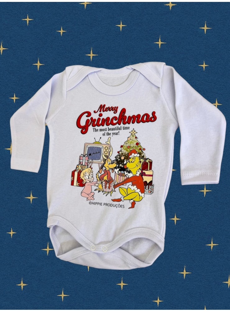 Body Bebê Merry Grinchmas - Branco - Manga Longa — imagem 1