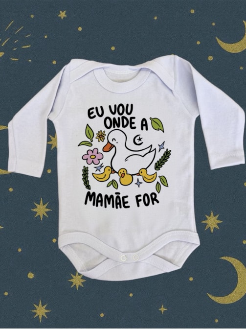Body Bebê Onde a mamãe for - Branco - Manga Longa