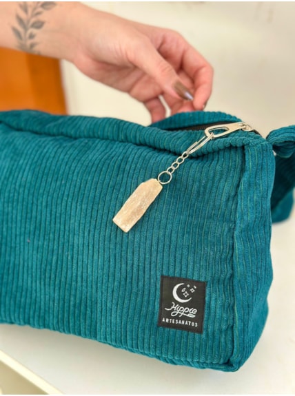 Bolsa Veludo Cotelê Verde - Calcita Laranja