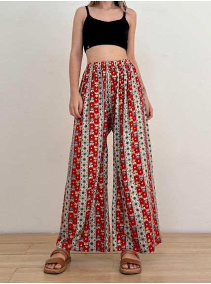 Calça Indiana Rosa e Verde