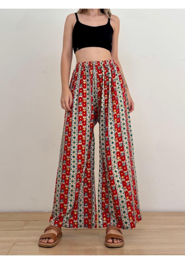 Calça Indiana Rosa e Verde