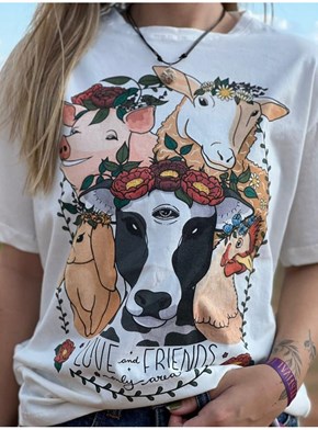 Camiseta Amizade Animais - Off-White