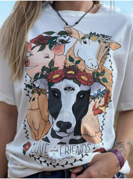 Camiseta Amizade Animais - Off-White