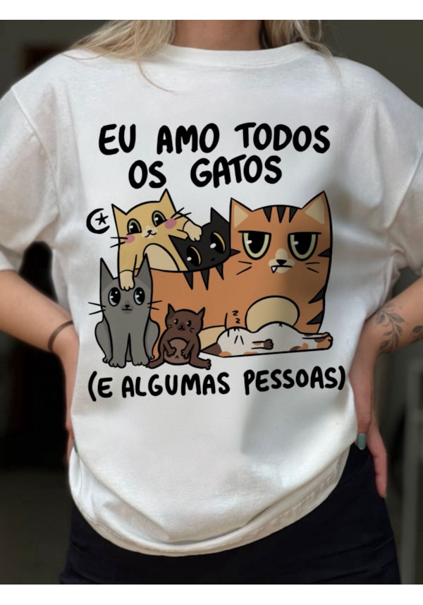Camiseta Amo todos os gatos - Off-White