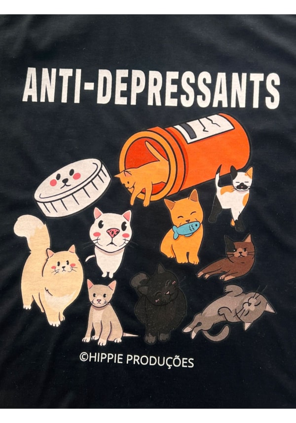 Camiseta Anti depressants Gato - Preta