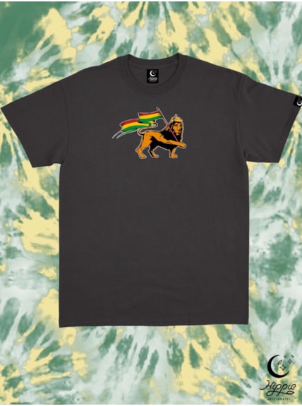 Camiseta Bob Marley Leão - Preta - Frente e Verso