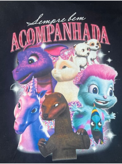 Camiseta Bootleg Bichinhos Barbie - Preta