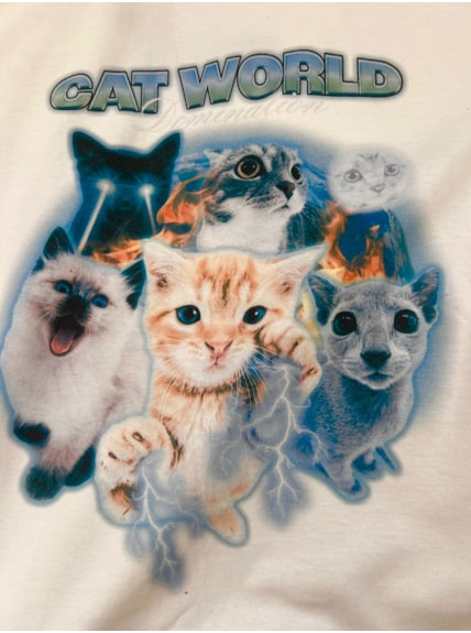 Camiseta Bootleg Gatos - Off-White