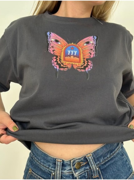 Camiseta Borboleta Esperança - Chumbo - Frente e Verso