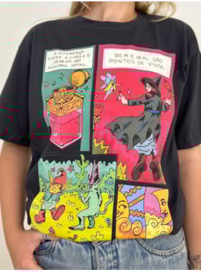 Camiseta Bruxa Bem e Mal - Chumbo