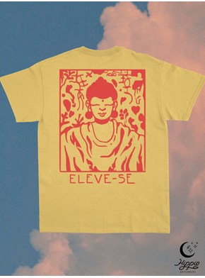 Camiseta Buda Eleve-se - Amarela Clara - Frente e Verso