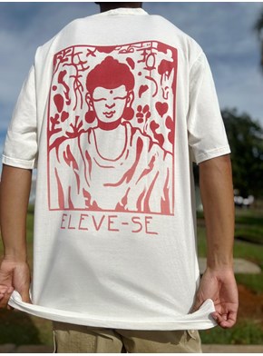 Camiseta Buda Eleve-se - Off-White - Frente e Verso