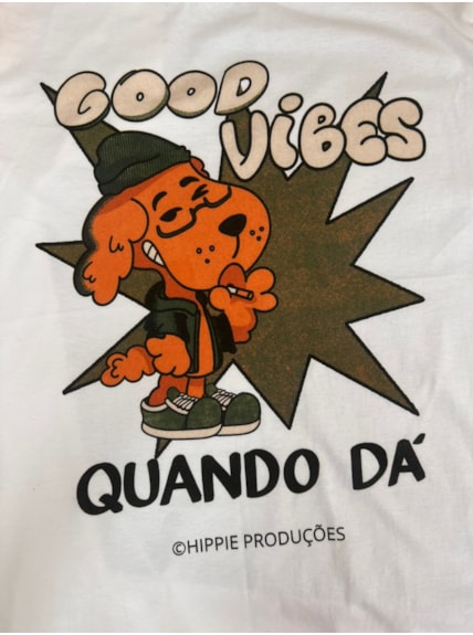 Camiseta Cachorro Good Vibes Quando Da - Off-White