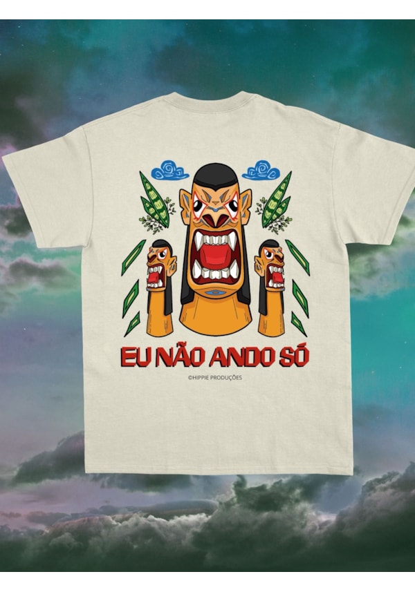 Camiseta Carranca Eu não ando só - Off-White - Frente e Verso