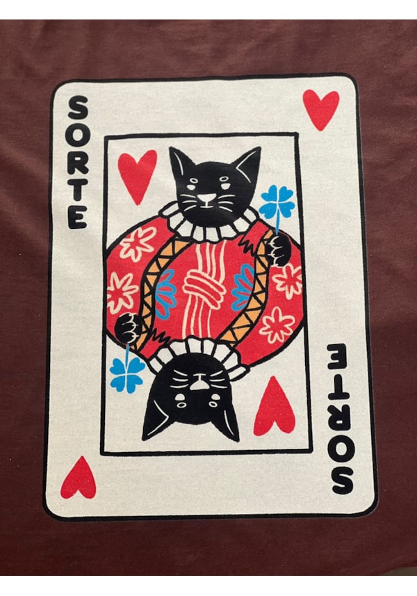 Camiseta Carta Gato da Sorte - Marrom