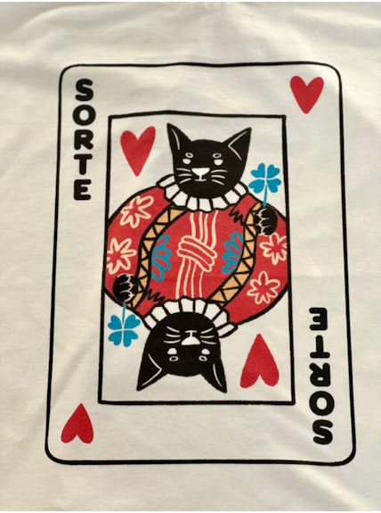 Camiseta Carta Gato da Sorte - Off-White
