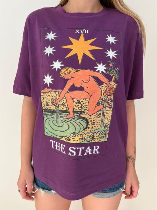 Camiseta Carta Tarot - A Estrela - Roxa