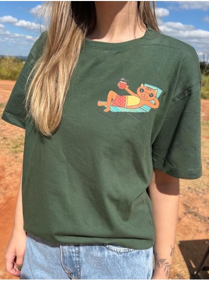Camiseta Casa Fantástica de Cogumelo - Verde - Frente e Verso