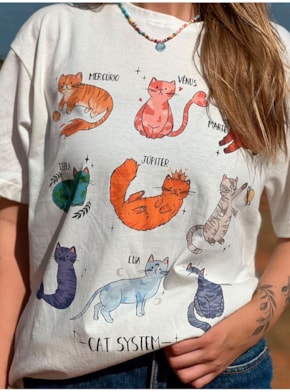 Camiseta Cat System - Off-White