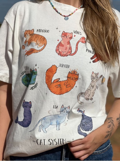Camiseta Cat System - Off-White