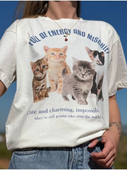 Camiseta Charme Gatinhos - Off-White