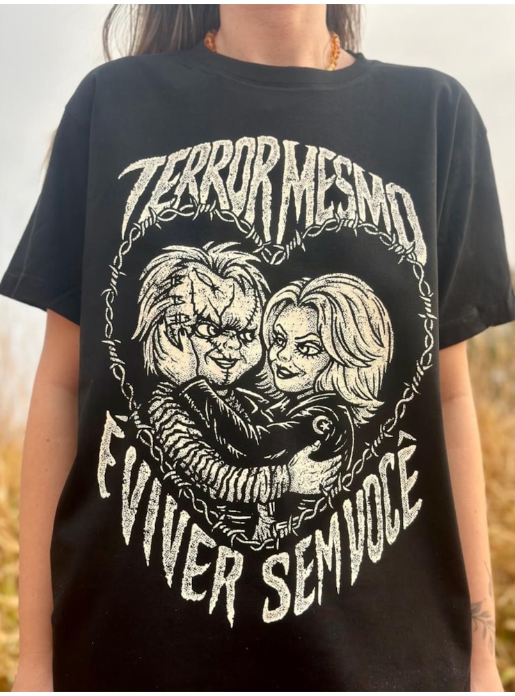 Camiseta Chucky e Tiffany - Preta — imagem 1