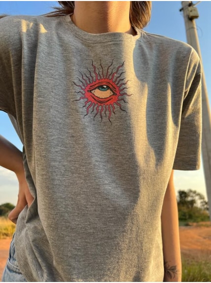 Camiseta Cogumelo Alienígena - Mescla - Frente e Verso