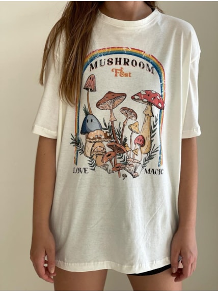 Camiseta Cogumelos Fest - Off-White