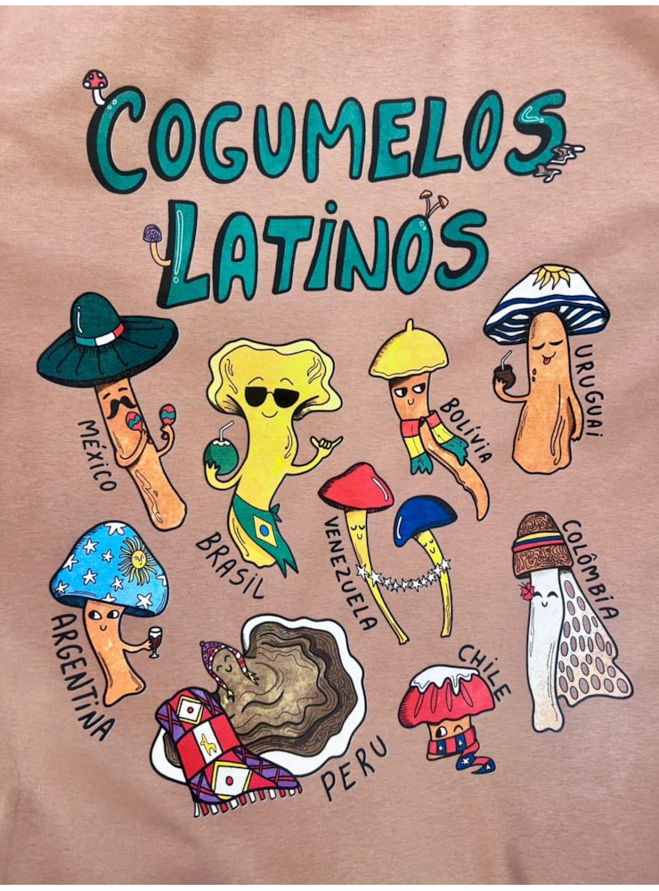 Camiseta Cogumelos Latinos - Cáqui — imagem 2
