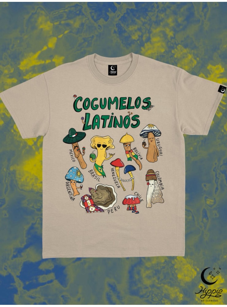 Camiseta Cogumelos Latinos - Cáqui — imagem 1