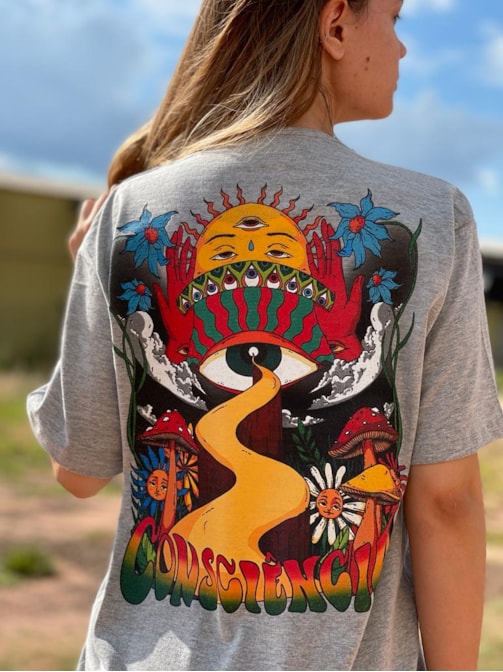 Camiseta Consciência - Mescla - Frente e Verso