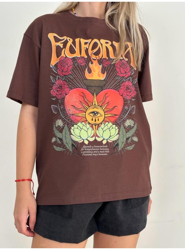 Camiseta Coração Euforia - Marrom — imagem 2