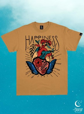 Camiseta Coração Happiness - Caramelo