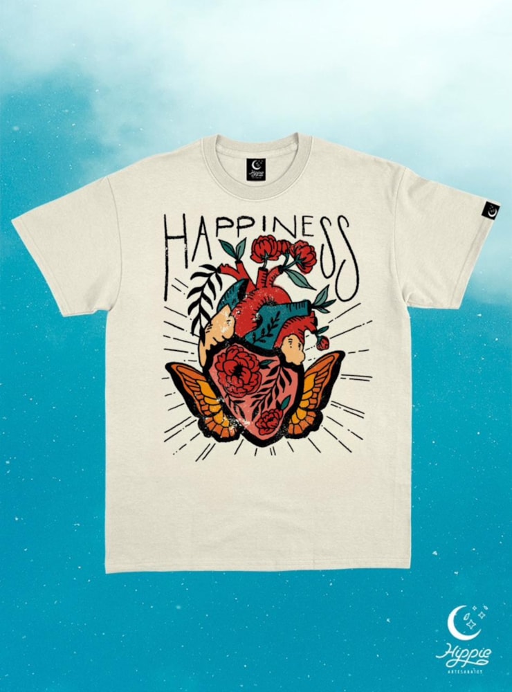 Camiseta Coração Happiness - Off-White — imagem 1