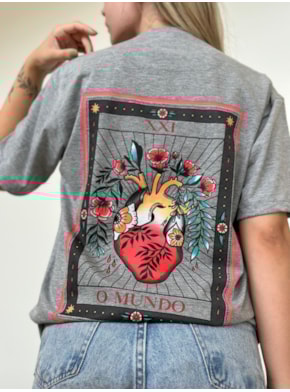 Camiseta Coração - Mescla - Frente e Verso
