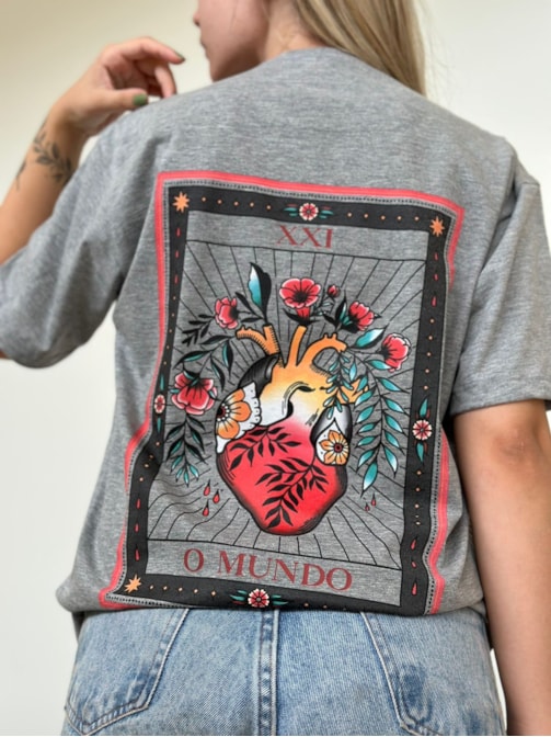 Camiseta Coração - Mescla - Frente e Verso