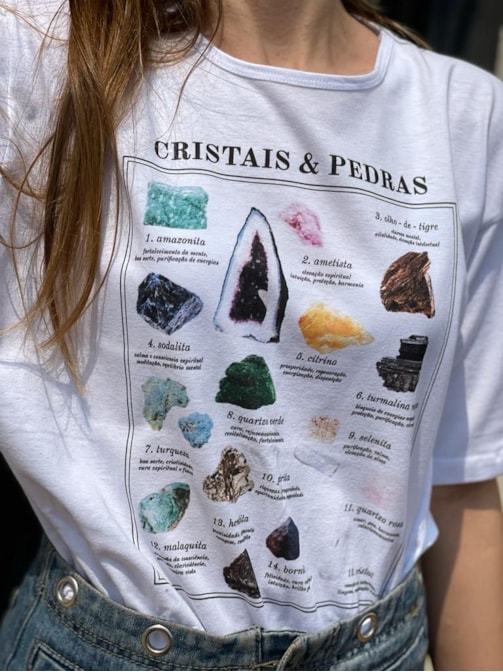 Camiseta Cristais e Pedras - Branca