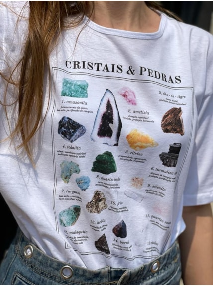 Camiseta Cristais e Pedras - Branca